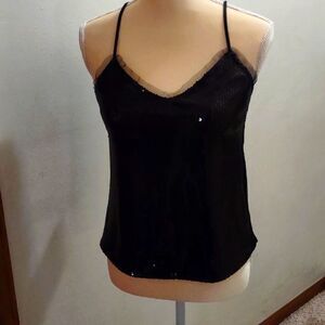 New Olsenboye Women's Size S lined black sequined‎ camisole tank spaghetti strap